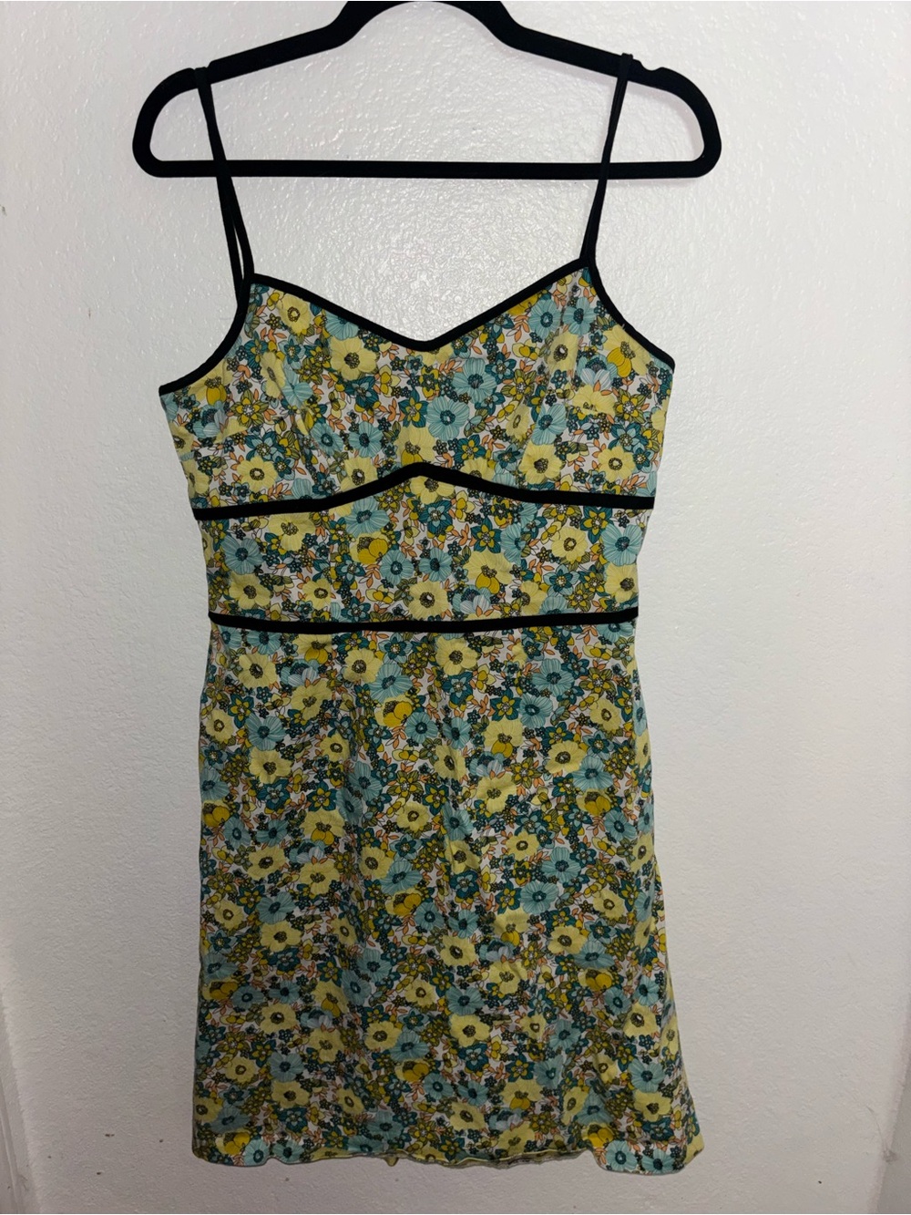 Sag Harbor Floral Spaghetti-Strap Dress in Yellow, Aqua and Black